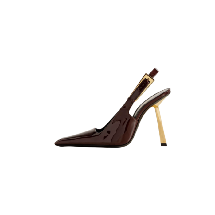 Wine Red Kitten Toe Buckle Slingback Heel