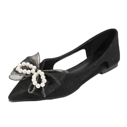 Black Flat Yarn Bowknot Pearl